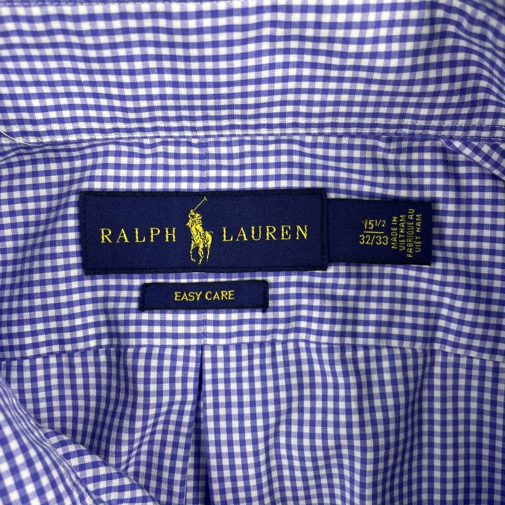 Ralph Lauren Button Down Mens 15.5 32/33 Blue Gingham Easy Care Cotton Shirt - Picture 4 of 9